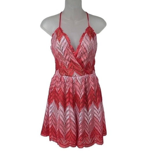 Dress The Population Brigitte Chevron Lace Romper Pink Sz M Womens - Picture 1 of 9